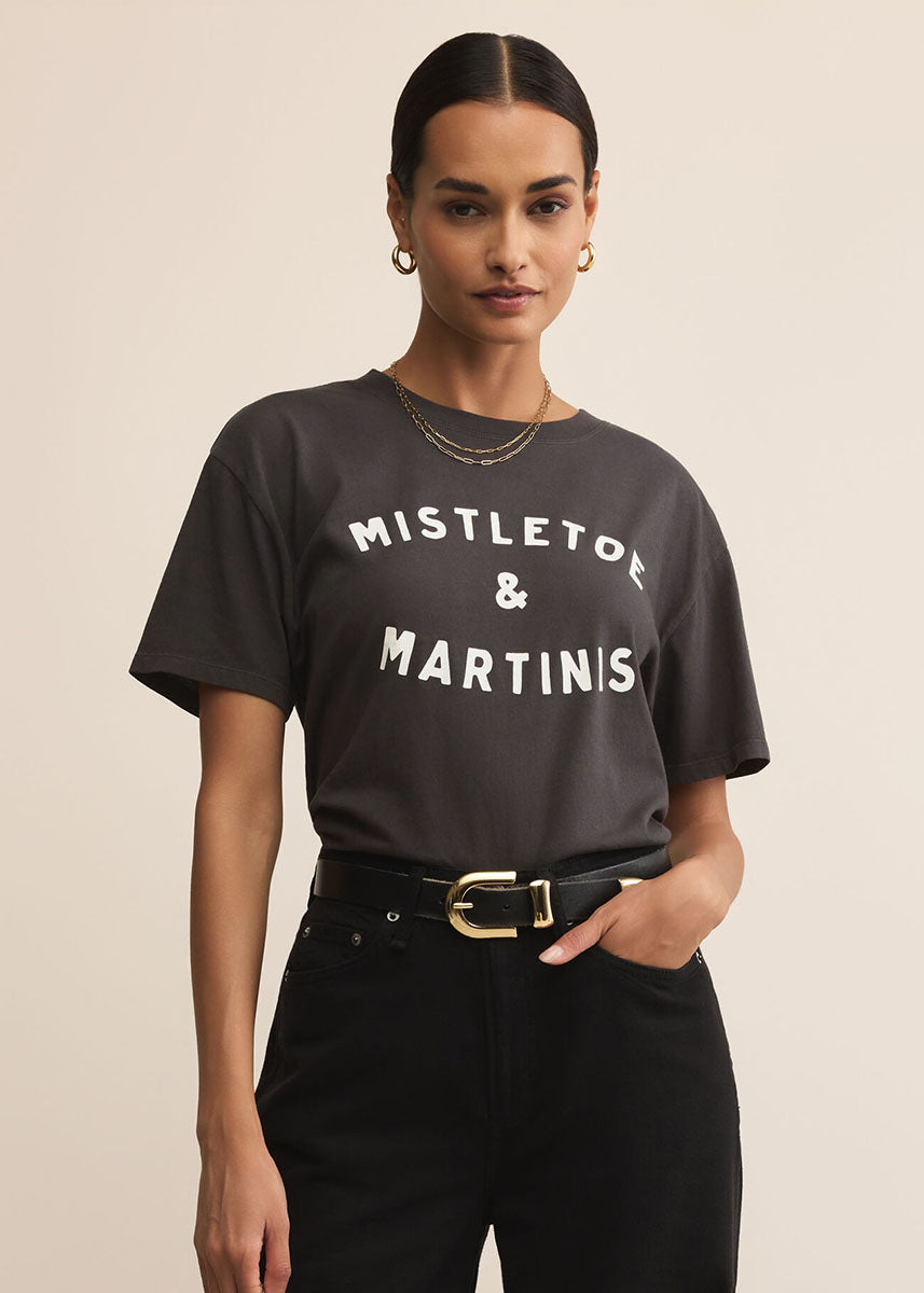 Mistletoe Boyfriend Tee - Black Sand