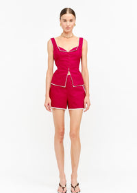 Savannah Lace Trim Top - Red