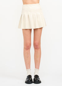 Area Pleated Vegan Leather Mini Skirt - Ivory