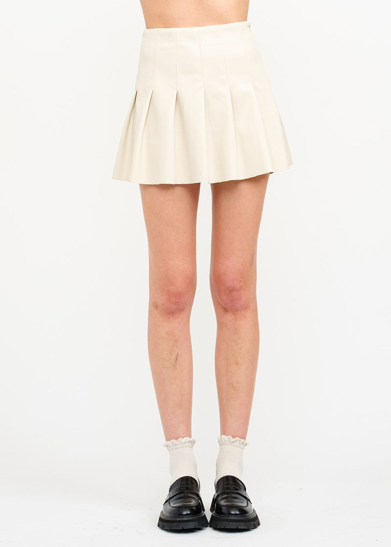 Area Pleated Vegan Leather Mini Skirt - Ivory