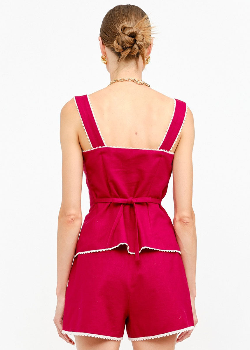Savannah Lace Trim Top - Red