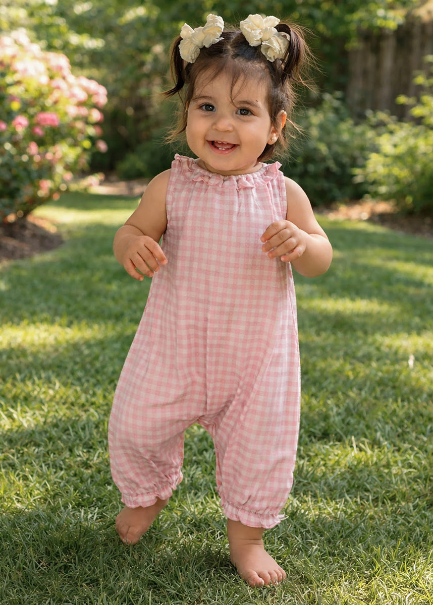 Pink Gingham Bubble Romper