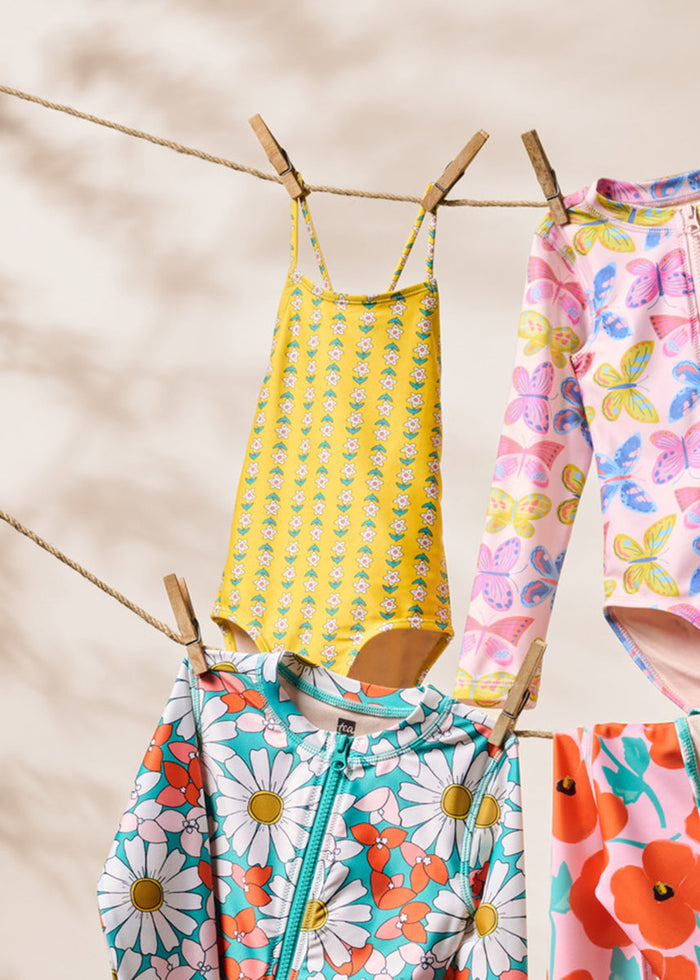 Cross-Back One-Piece Swimsuit - Vintage Floral Tile