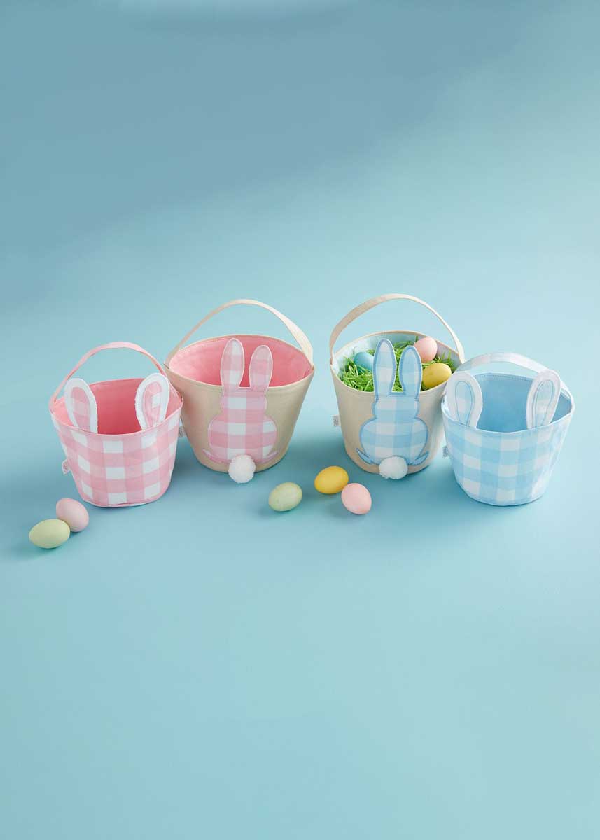 Pink Check Bunny Easter Basket - Large