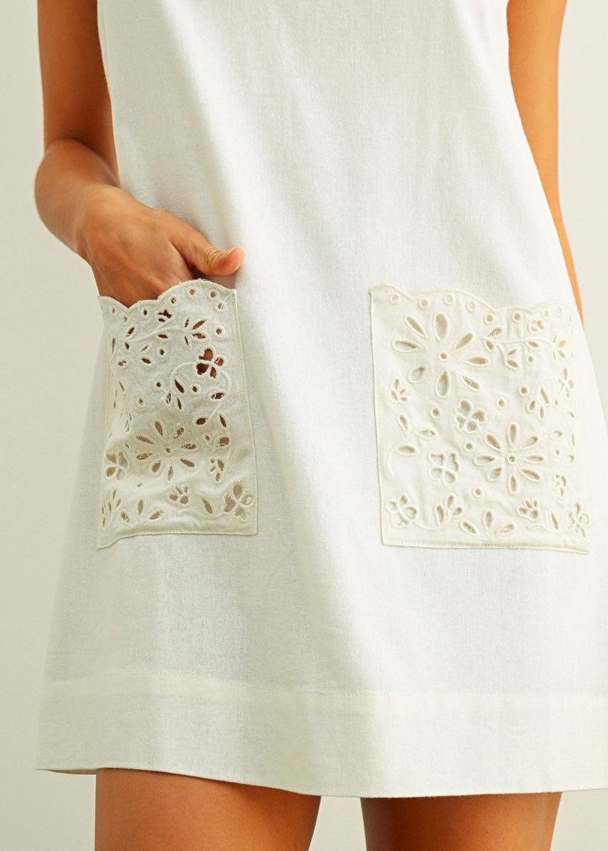 Winsley Eyelet Linen Mini Dress - Off-White