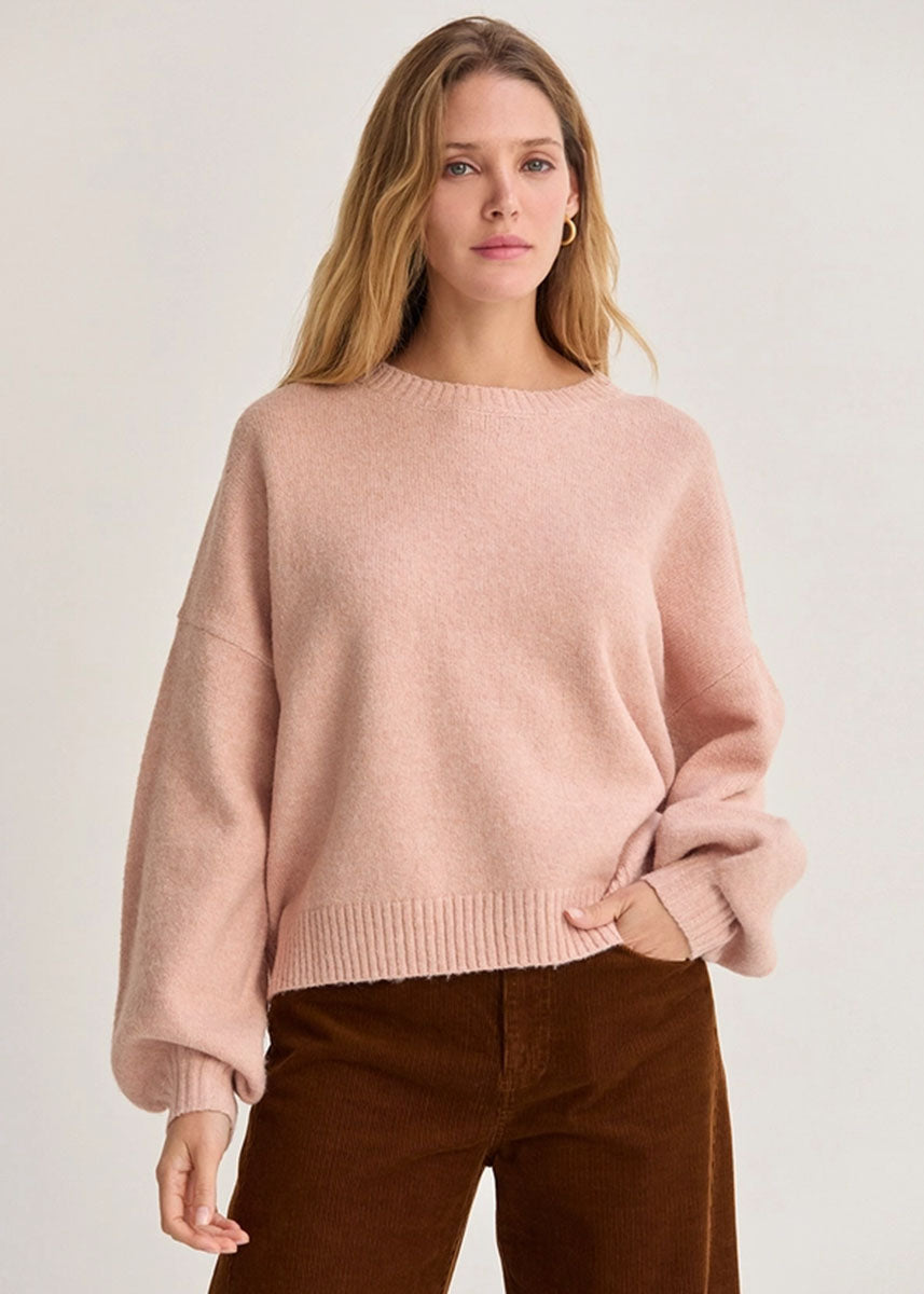 Josie Balloon Sleeve Crewneck Sweater - Pink