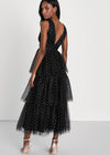 Decadent Impression Tulle Tiered Dot Midi Dress - Black