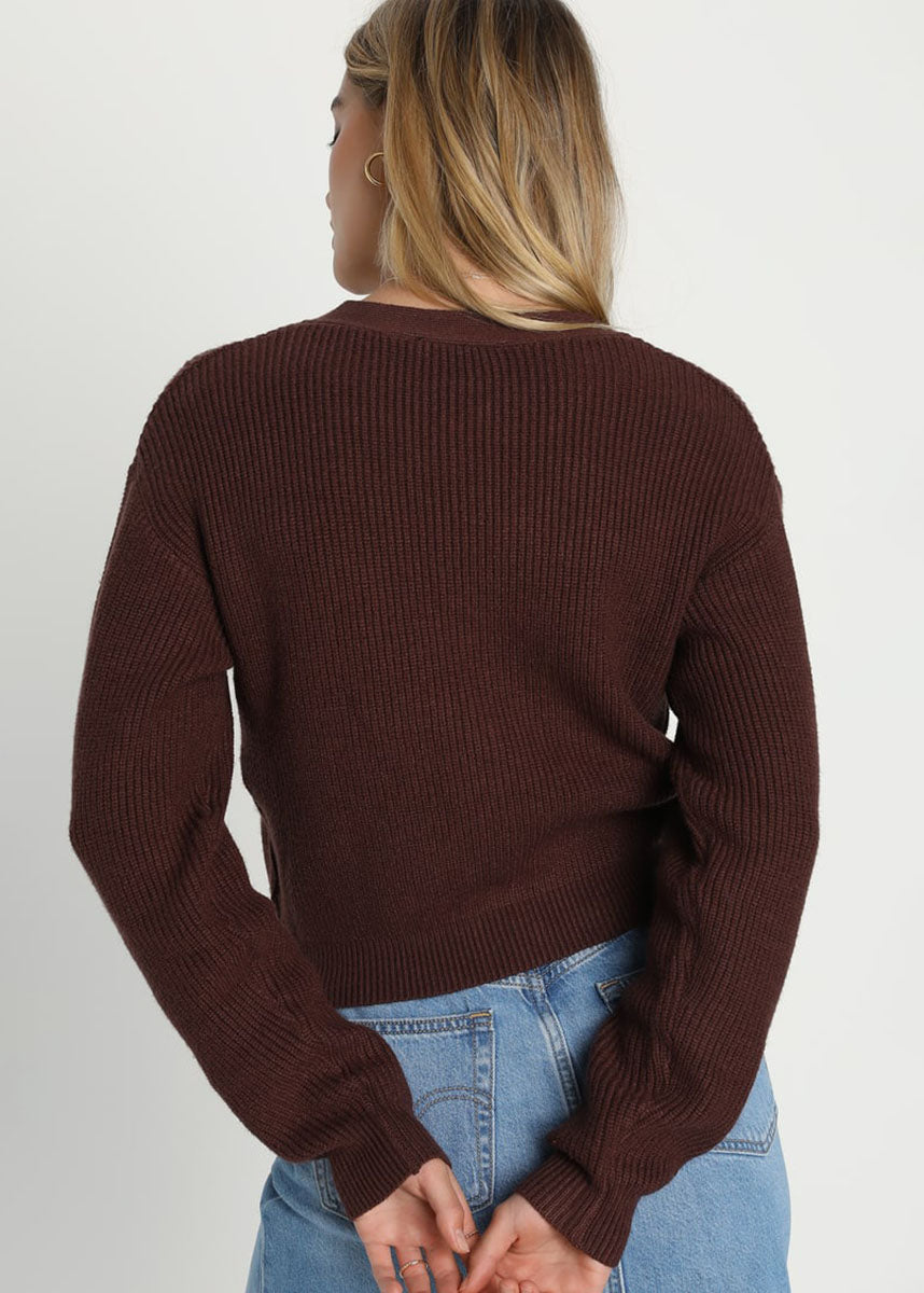 Toasty Babe Knit Cropped Cardigan - Chocolate