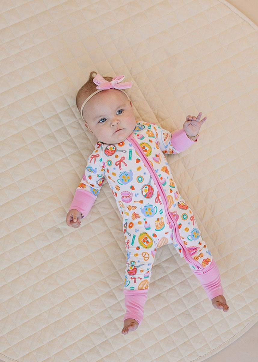 Breakfast Whimsy Bamboo Zipper Romper