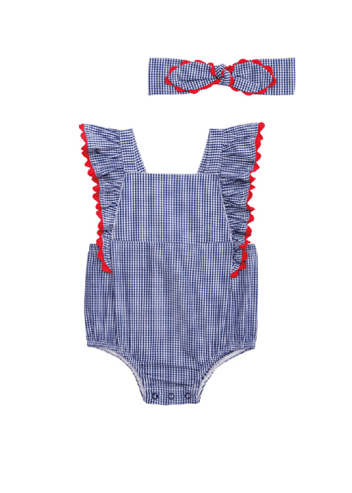Gingham Ric Rac Bubble & Headband Set