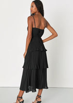 Cascading Crush Tiered Bustier Midi Dress - Black