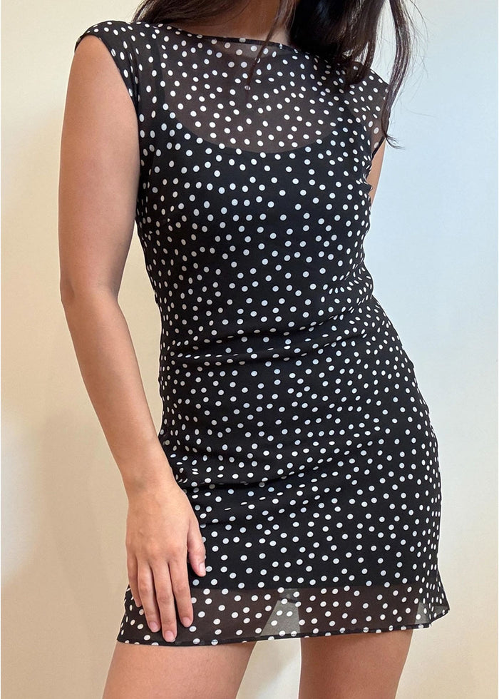 Bettie Polka Dot Chiffon Mini Dress - Black