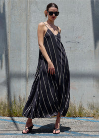 Amara Striped Maxi Dress - Charcoal