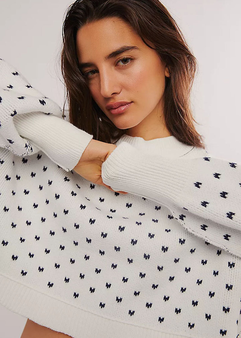 Pattern Easy Street Crop Pullover - White Navy Combo