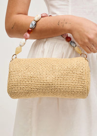 Rachel Beaded Straw Clutch - Natural