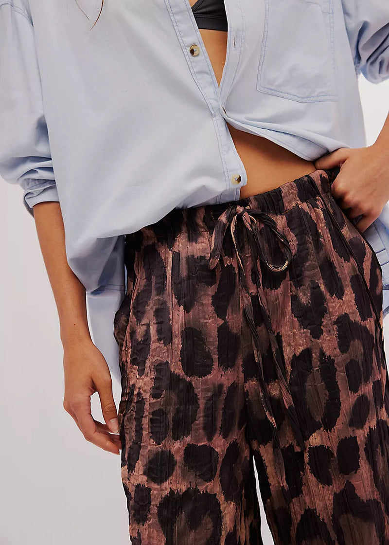 All Out Satin Leopard Pant - Coffee Combo