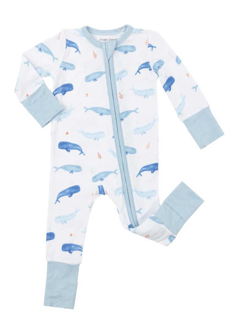 2-Way Zipper Fold-Over Footie - Whale Hello There