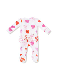 2-Way Ruffle Zipper Footie - Happy Hearts