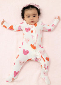 2-Way Ruffle Zipper Footie - Happy Hearts