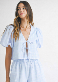 Natalie Bow Blouse & Shorts Set - Blue