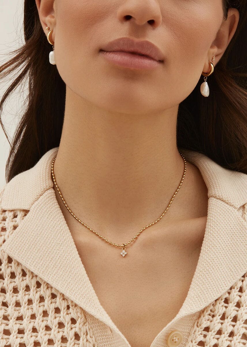 Grace Pearl Hoops - Gold