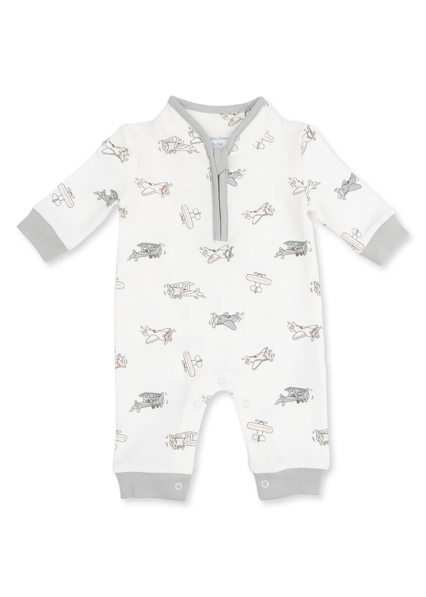 Zip Neck Romper - Vintage Airplane Pilots
