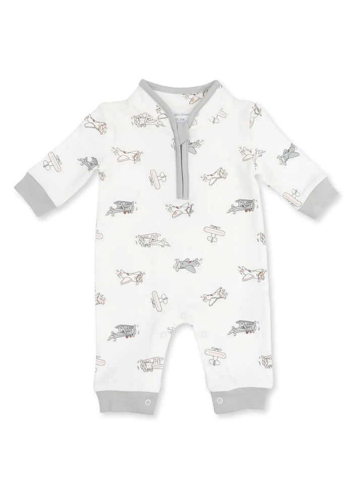 Zip Neck Romper - Vintage Airplane Pilots