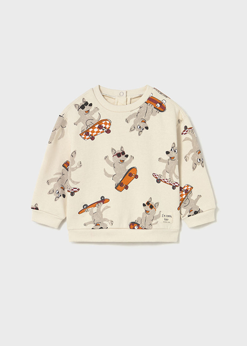 Tony Board Dog Print Pullover - Mushroom