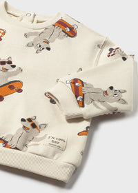 Tony Board Dog Print Pullover - Mushroom