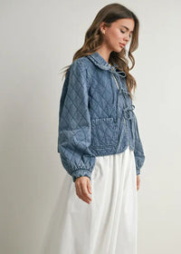James Quilted Tie-Front Jacket - Denim