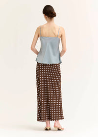 Holly Polka Dot Slip Midi Skirt - Brown Blue