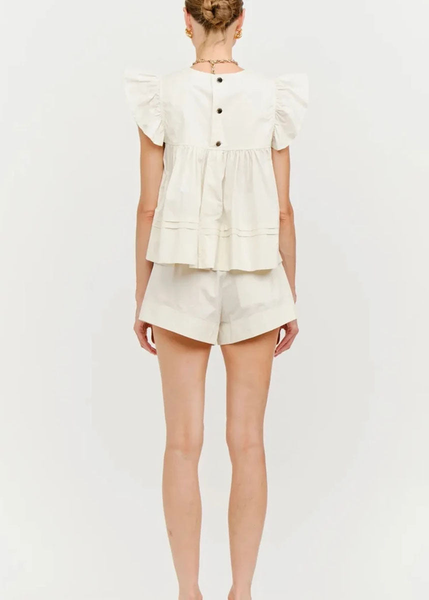 Leah Cotton Ruffle Top - Cream
