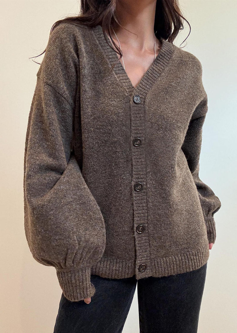 Fawn Puff Sleeve Cardigan - Wood