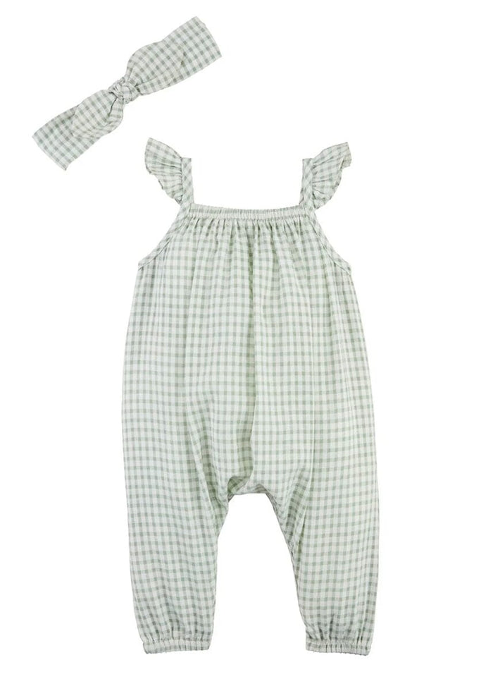 Green Check Longall & Headband Set