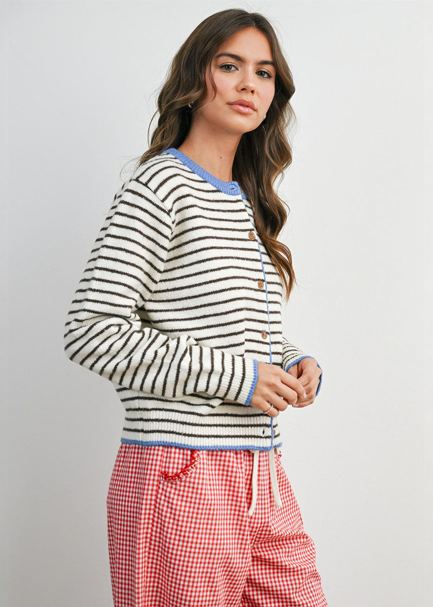 Sailor Stripe Cardigan - Ivory & Blue