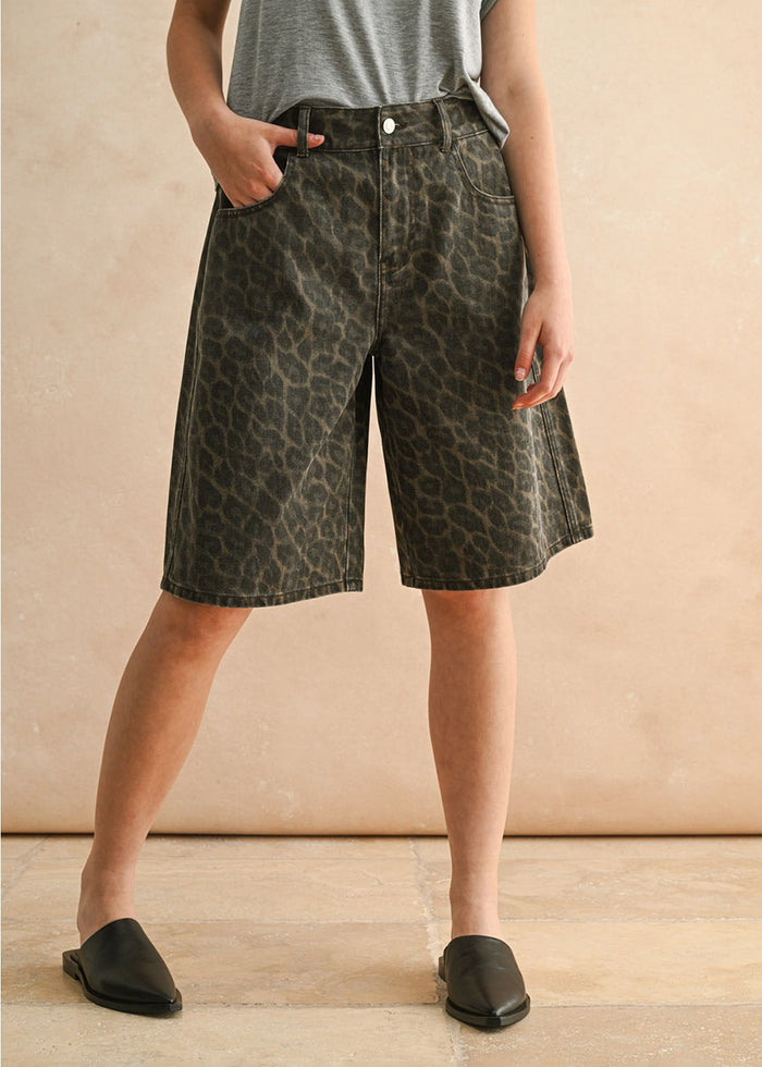 Loretta Denim Bermuda Shorts - Leopard