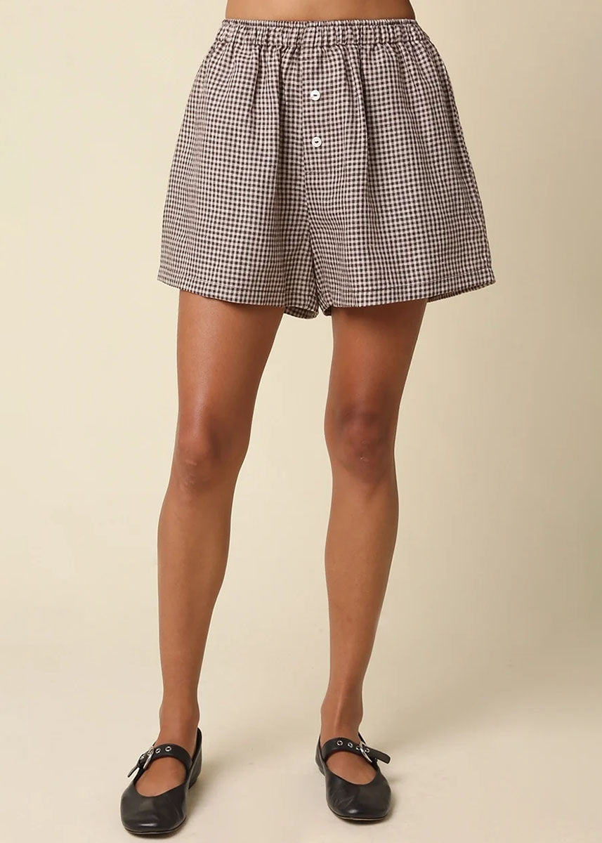 Gabi Gingham Linen Shorts - Natural