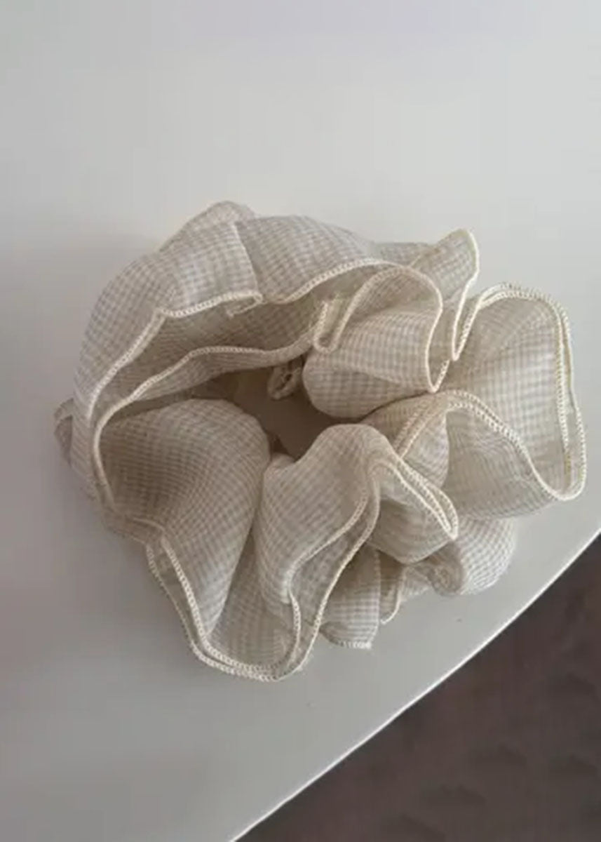 Giant Checkered Frill Mesh Scrunchie - Beige