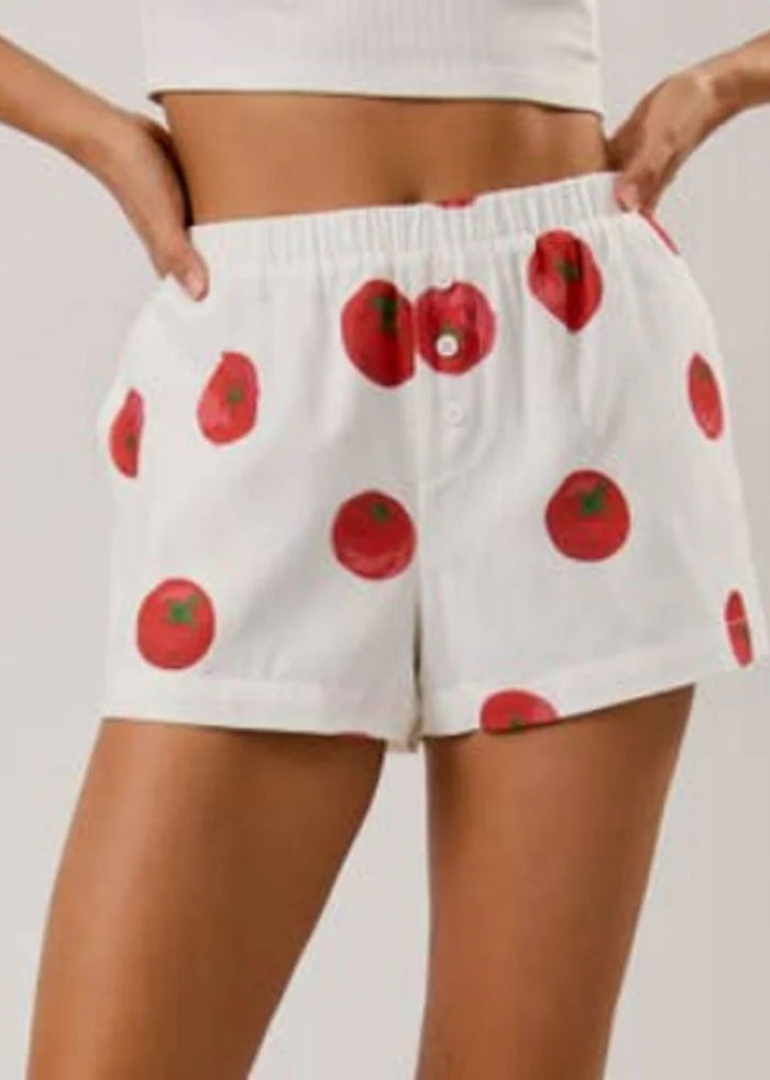 Indigo Mid-Waisted Tomato Shorts - White