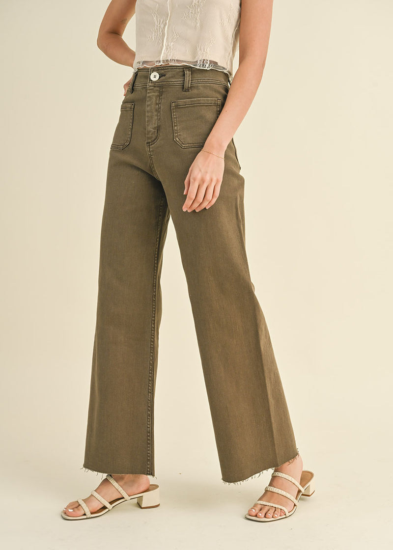 Sam Straight Wide-Leg Denim Pant - Washed Brown