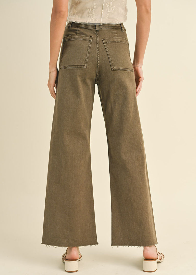 Sam Straight Wide-Leg Denim Pant - Washed Brown