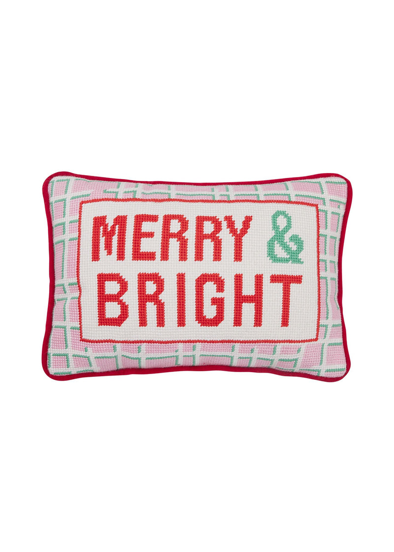 Merry & Bright Embroidered Needlepoint Pillow