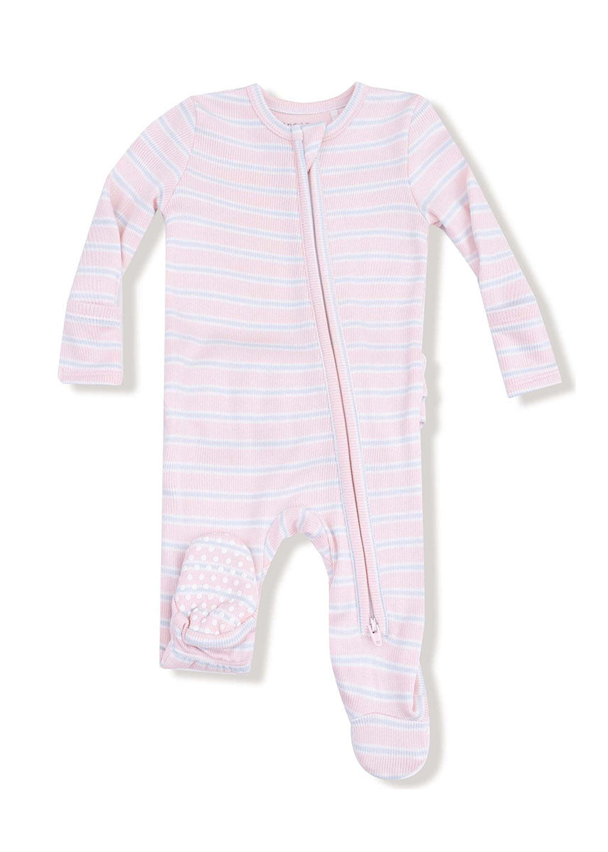 2-Way Ruffle Zipper Footie - Multi-Stripe Pink