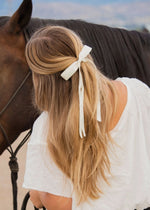 Long Ribbon Bow Clip - Off-White