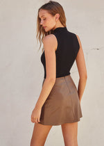 Selene Faux Leather Slit Mini Skirt - Taupe