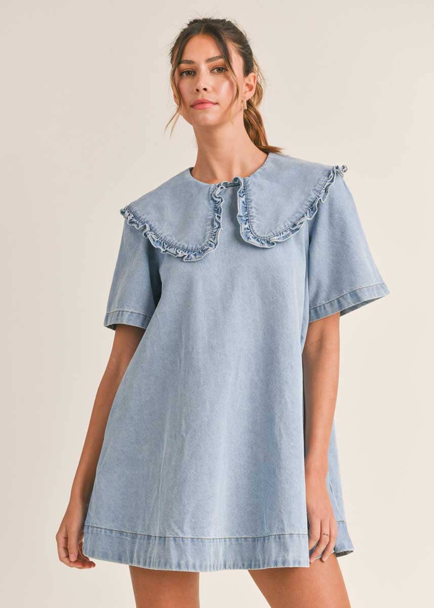 Wendy Ruffled Denim Mini Dress - Light – Alice & Wonder