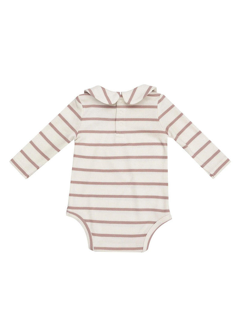 Peter Pan Collar Bodysuit - Misty Rose Rib Stripe