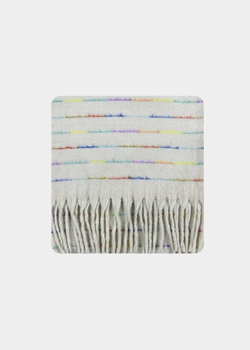 Jacquard Rainbow Stripe Knit Scarf - Cream