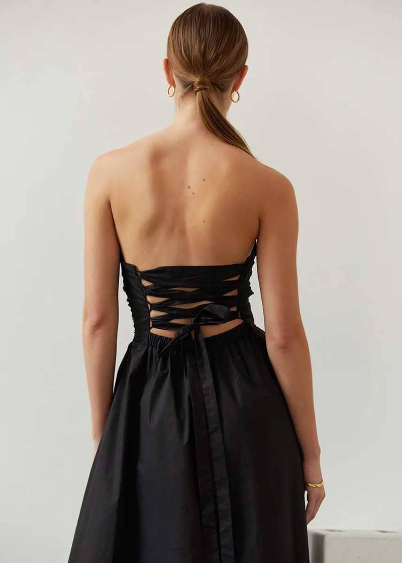 Kate Tie Back Midi Dress - Black