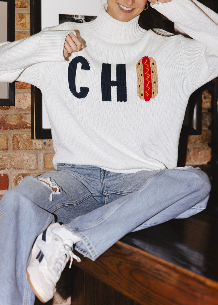 Chi Hot Dog Mock Neck Sweater - Ivory – Alice & Wonder